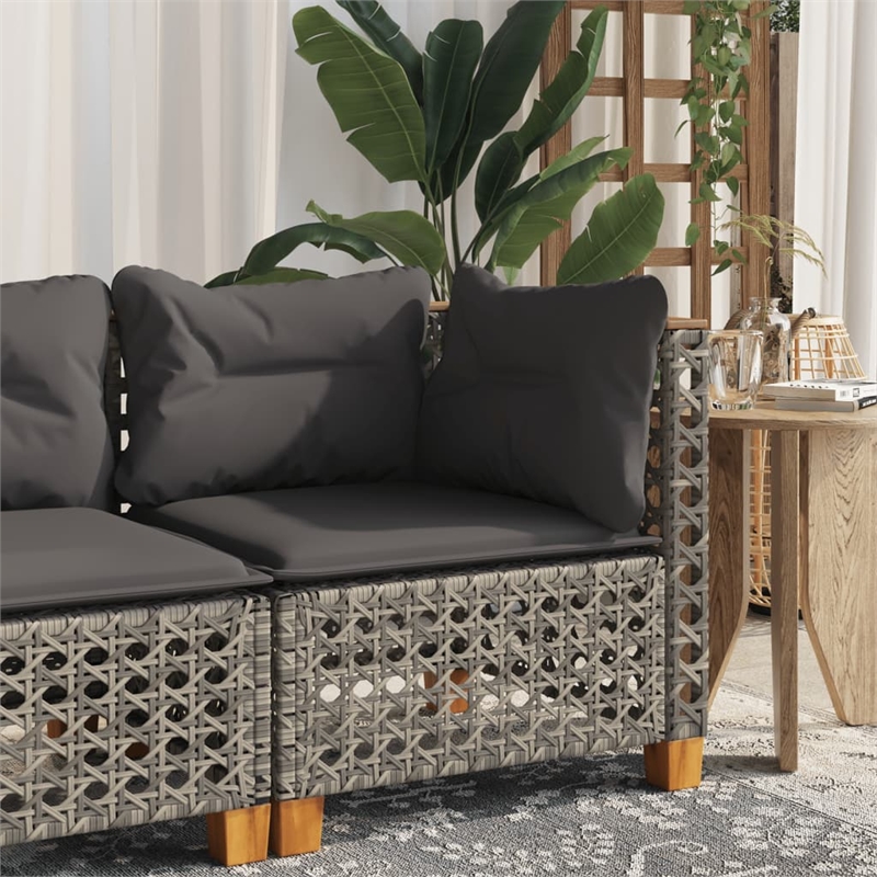 vidaXL Poly Rattan Patio Corner Sofa With Cushions in Dark Grey
