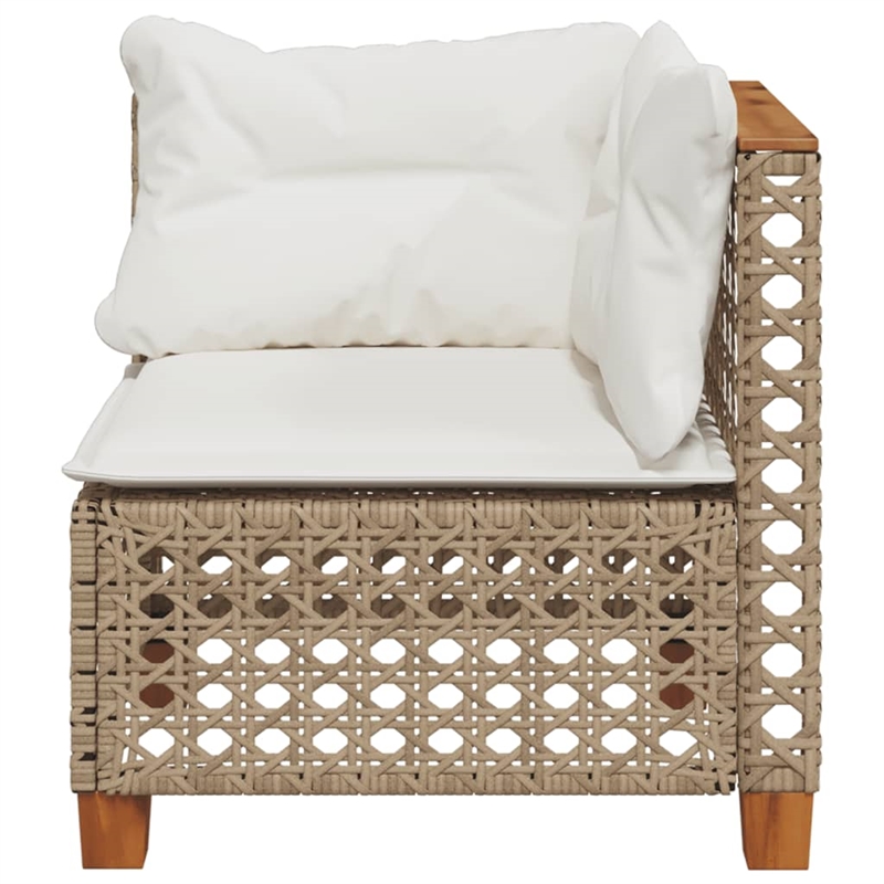 vidaXL Patio Corner Sofa With Cushions in Cream White and Beige Poly Rattan