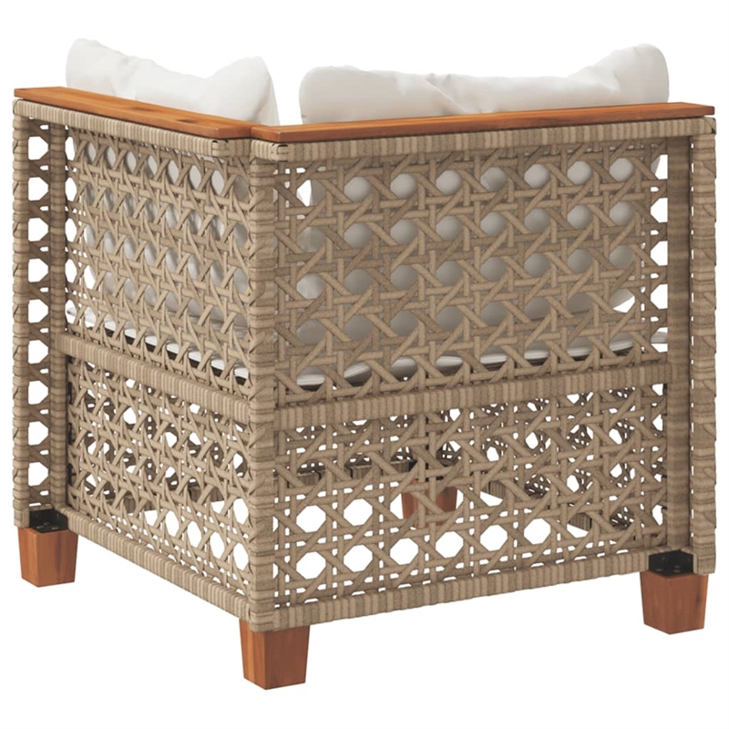 vidaXL Patio Corner Sofa With Cushions in Cream White and Beige Poly Rattan