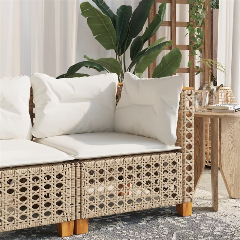 vidaXL Patio Corner Sofa With Cushions in Cream White and Beige Poly Rattan