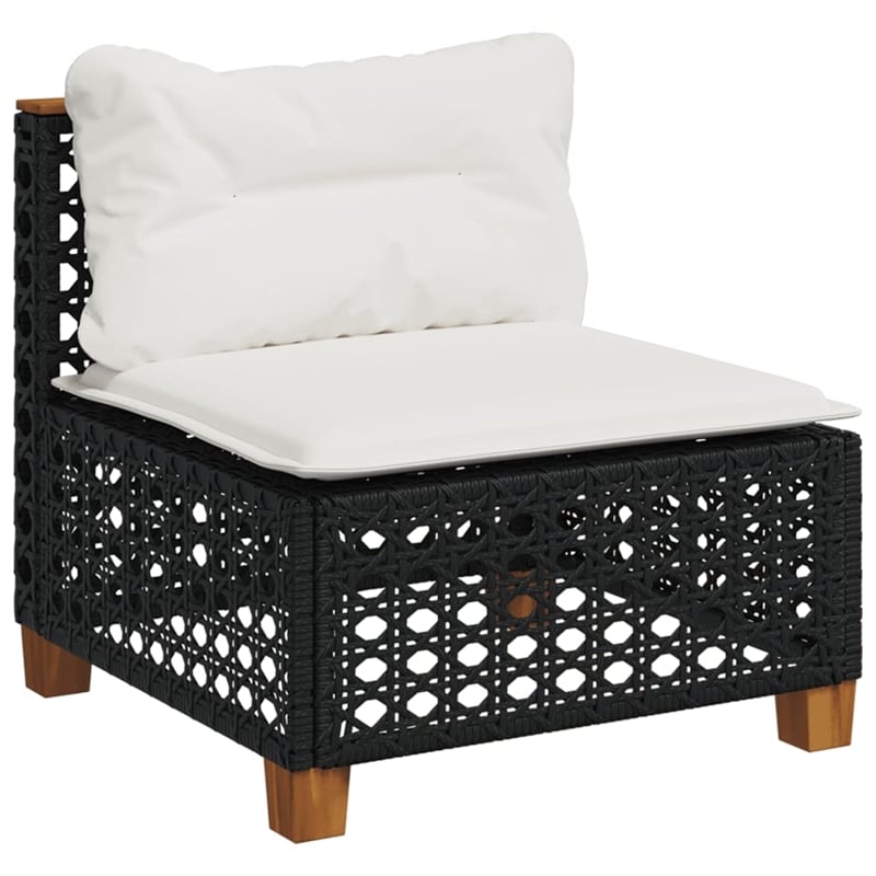 vidaXL Patio Armless Sofa With Cushions in Cream White in Black Poly Rattan
