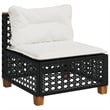 vidaXL Patio Armless Sofa With Cushions in Cream White in Black Poly Rattan
