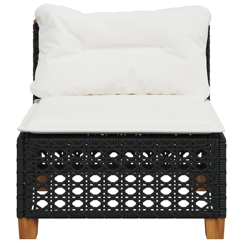 vidaXL Patio Armless Sofa With Cushions in Cream White in Black Poly Rattan