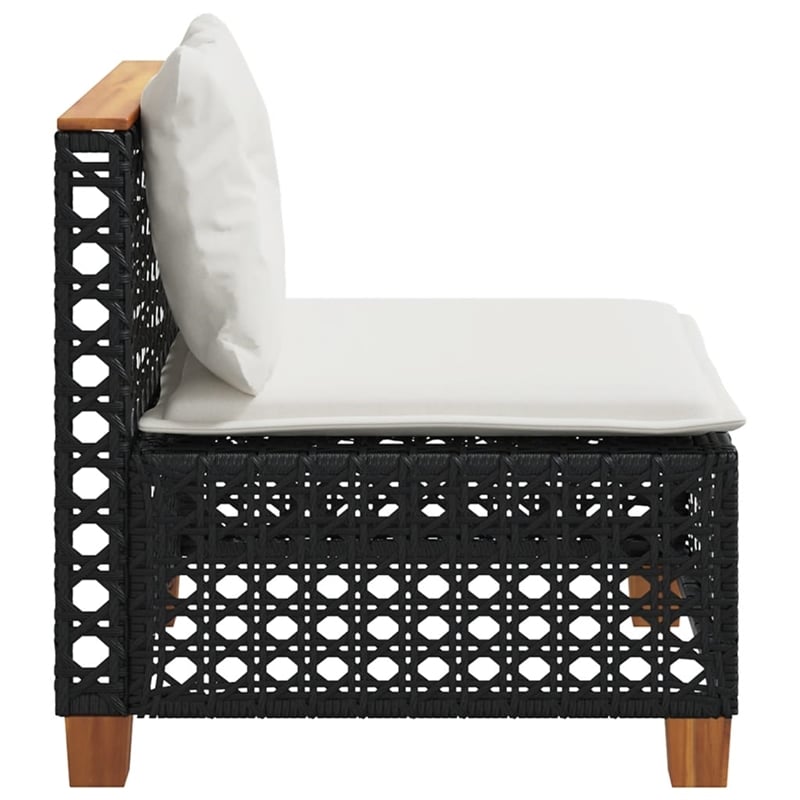 vidaXL Patio Armless Sofa With Cushions in Cream White in Black Poly Rattan
