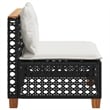 vidaXL Patio Armless Sofa With Cushions in Cream White in Black Poly Rattan