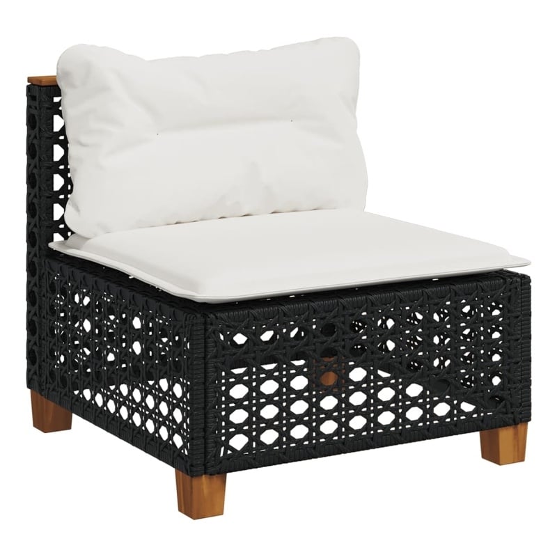vidaXL Patio Armless Sofa With Cushions in Cream White in Black Poly Rattan