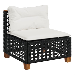 vidaXL Patio Armless Sofa With Cushions in Cream White in Black Poly Rattan
