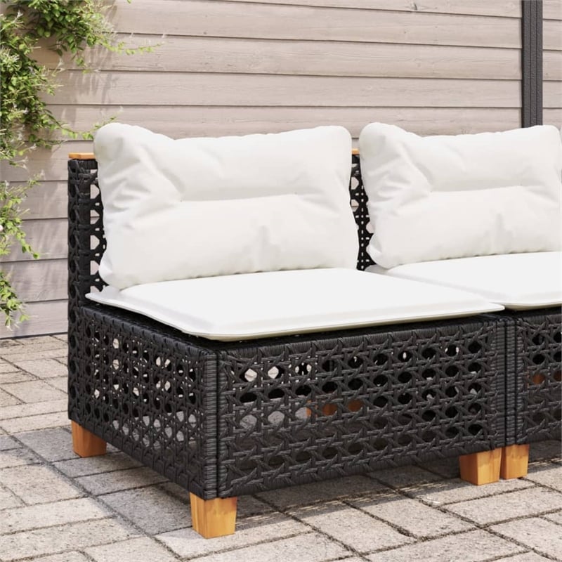 vidaXL Patio Armless Sofa With Cushions in Cream White in Black Poly Rattan