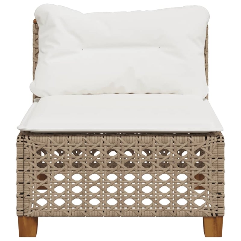 vidaXL Patio Armless Sofa With Cushions Cream White in Beige Poly Rattan