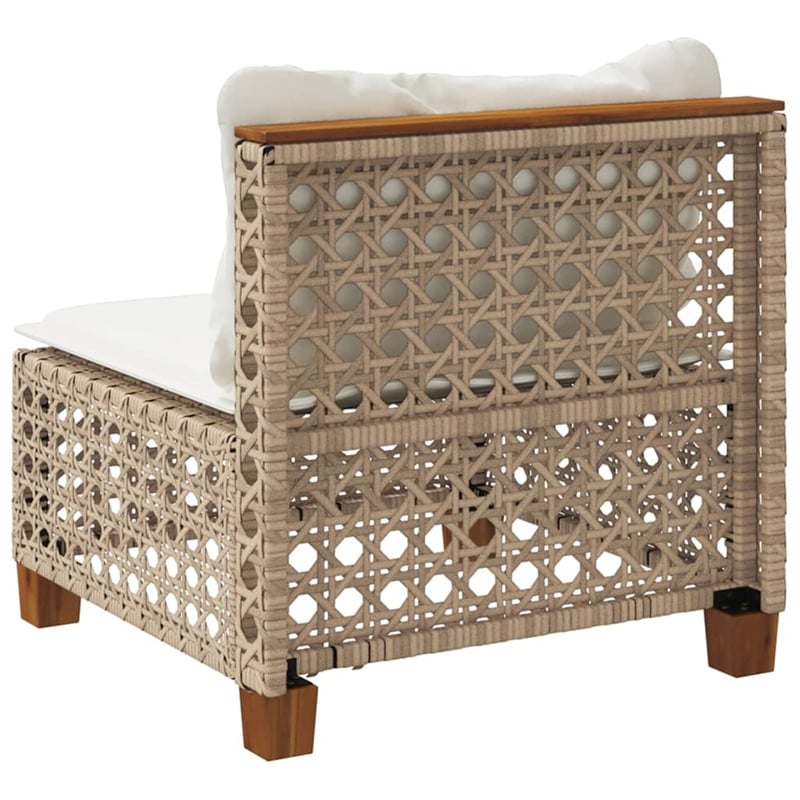 vidaXL Patio Armless Sofa With Cushions Cream White in Beige Poly Rattan