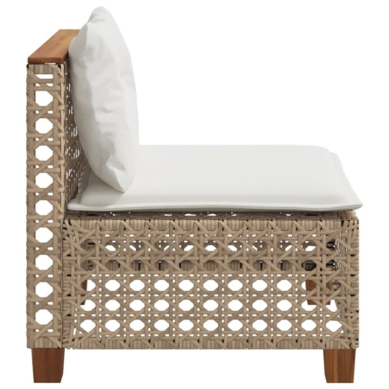 vidaXL Patio Armless Sofa With Cushions Cream White in Beige Poly Rattan