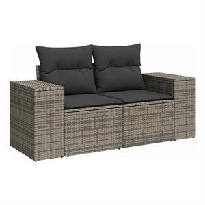 vidaXL 2-Seater PE Rattan & Powder-Coated Steel & Polyester Garden Sofa in Grey