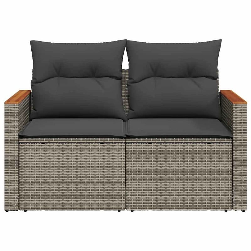 vidaXL Poly Rattan & Powder-Coated Steel & Solid Acacia Wood Garden Sofa in Grey