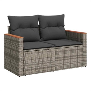 vidaXL Poly Rattan & Powder-Coated Steel & Solid Acacia Wood Garden Sofa in Grey