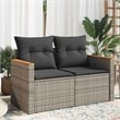 vidaXL Poly Rattan & Powder-Coated Steel & Solid Acacia Wood Garden Sofa in Grey