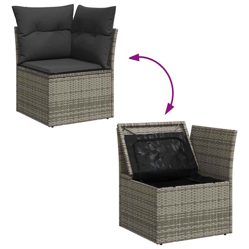 vidaXL Poly Rattan Patio Corner Sofa With Cushions in Dark Grey