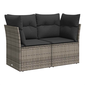 vidaXL 2-Seater PE Rattan & Powder-Coated Steel & Polyester Garden Sofa in Grey