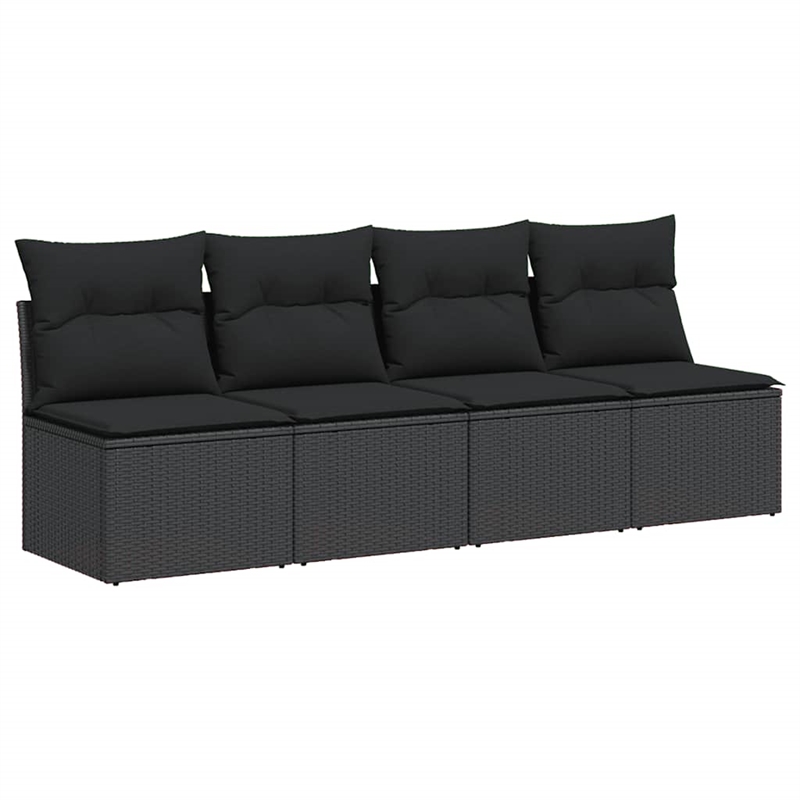 vidaXL 4-Seater Poly Rattan And Powder-Coated Steel Garden Sofa in Black