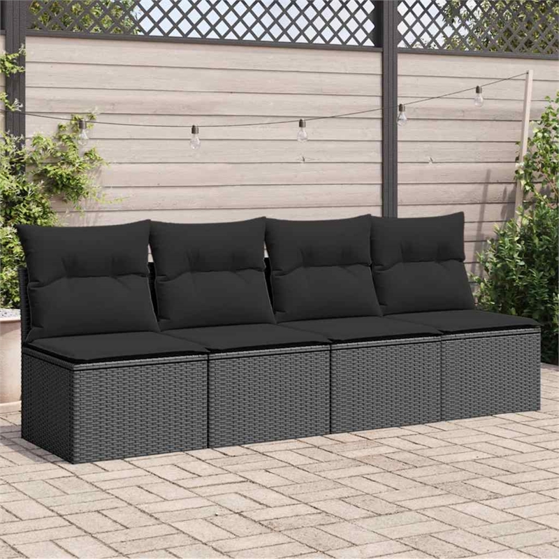 vidaXL 4-Seater Poly Rattan And Powder-Coated Steel Garden Sofa in Black