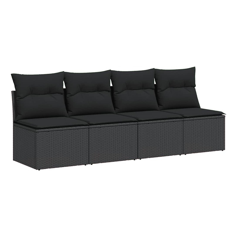 vidaXL 4-Seater Poly Rattan And Powder-Coated Steel Garden Sofa in Black