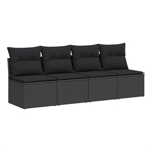 vidaXL 4-Seater Poly Rattan And Powder-Coated Steel Garden Sofa in Black