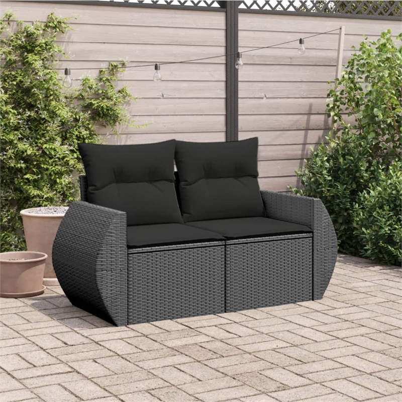 vidaXL Medium Poly Rattan Garden Sofa UV-Resistant in Black