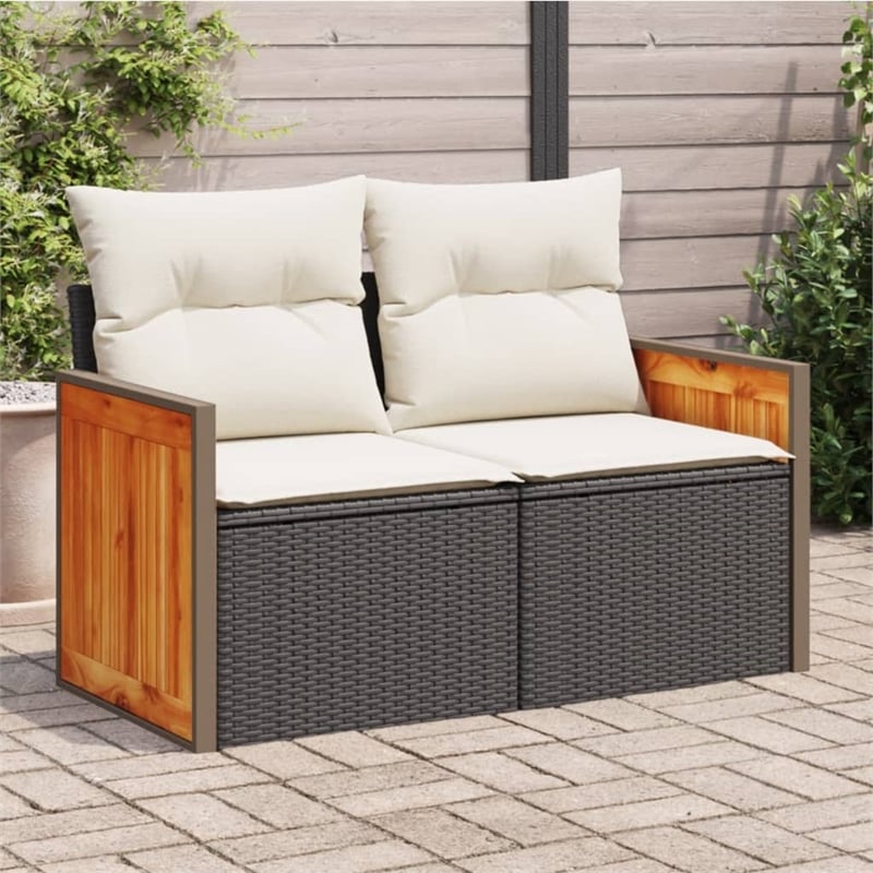 vidaXL 2-Seater PE Rattan Modular Garden Sofa in Black