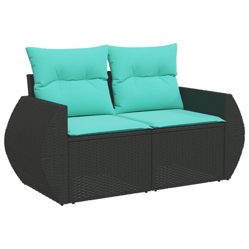 vidaXL PE Rattan & Powder-Coated Steel & Polyester Garden Sofa in Black & Blue
