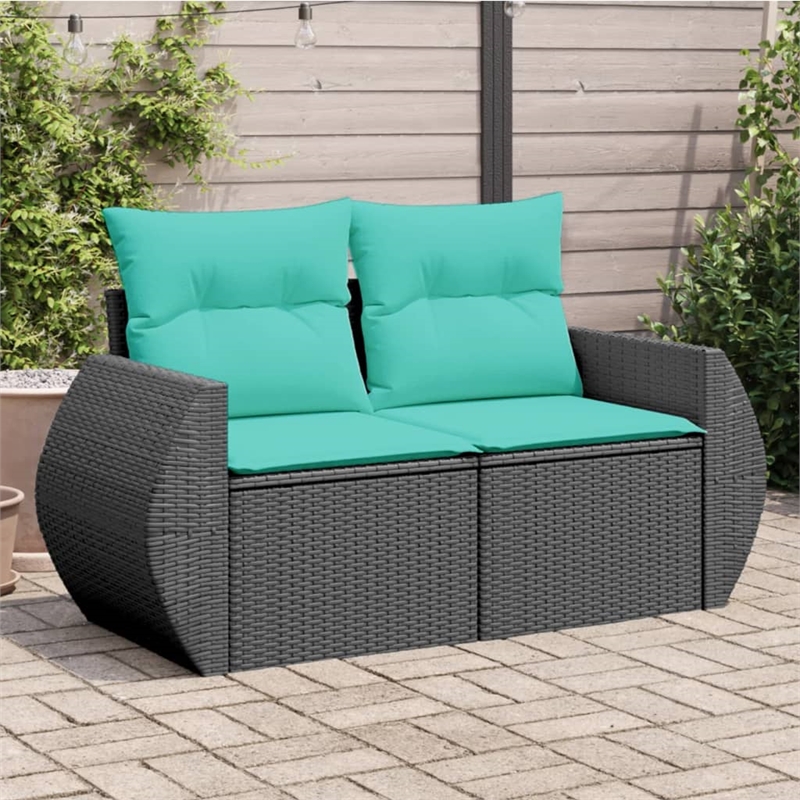vidaXL PE Rattan & Powder-Coated Steel & Polyester Garden Sofa in Black & Blue