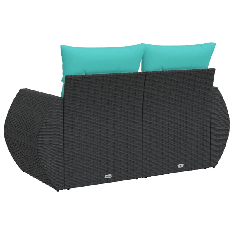 vidaXL PE Rattan & Powder-Coated Steel & Polyester Garden Sofa in Black & Blue