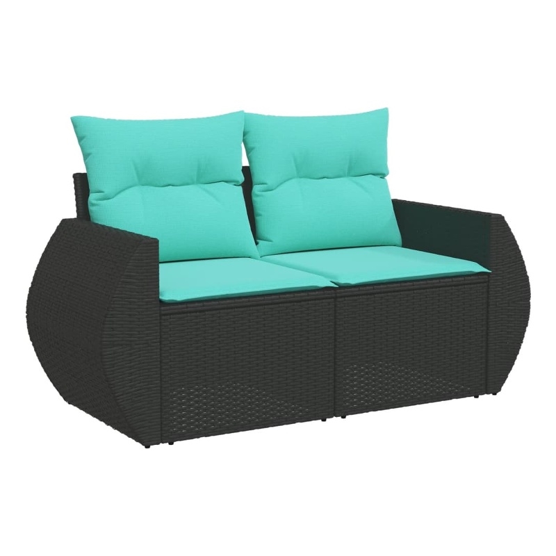 vidaXL PE Rattan & Powder-Coated Steel & Polyester Garden Sofa in Black & Blue