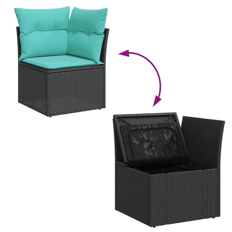 vidaXL PE Rattan & Powder-Coated Steel & Polyester Compact Garden Sofa in Black