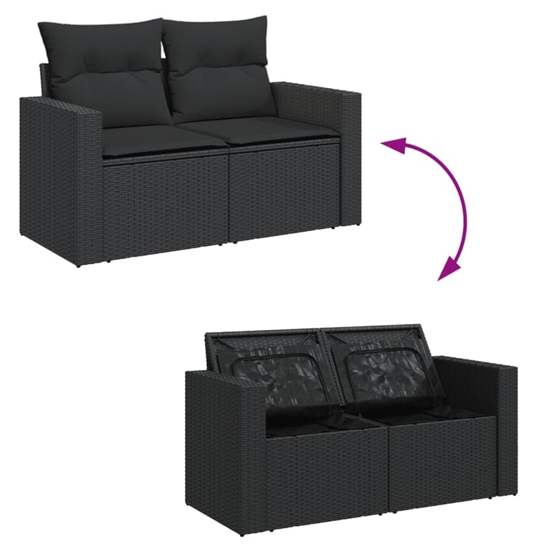 vidaXL 2-Seater PE Rattan And Powder-Coated Steel Modular Garden Sofa in Black