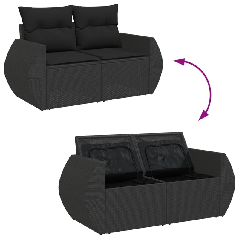 vidaXL 2-Seater Poly Rattan Modular Garden Sofa in Black
