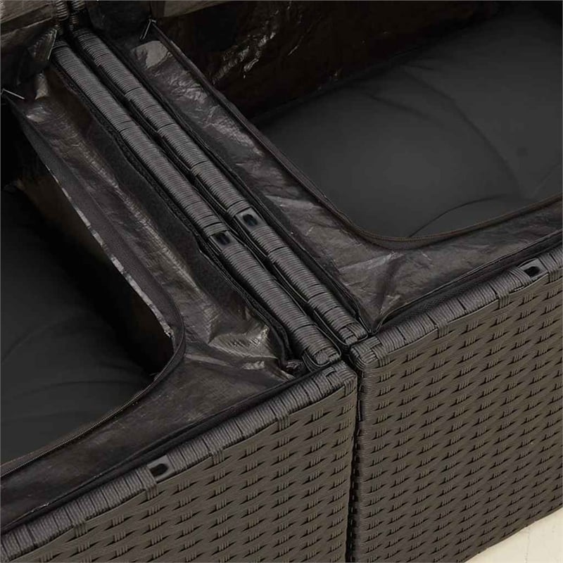 vidaXL PE Rattan And Powder-Coated Steel Garden Sofa With Polyester in Black