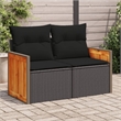 vidaXL Poly Rattan & Powder-Coated Steel & Solid Acacia Wood Garden Sofa - Black