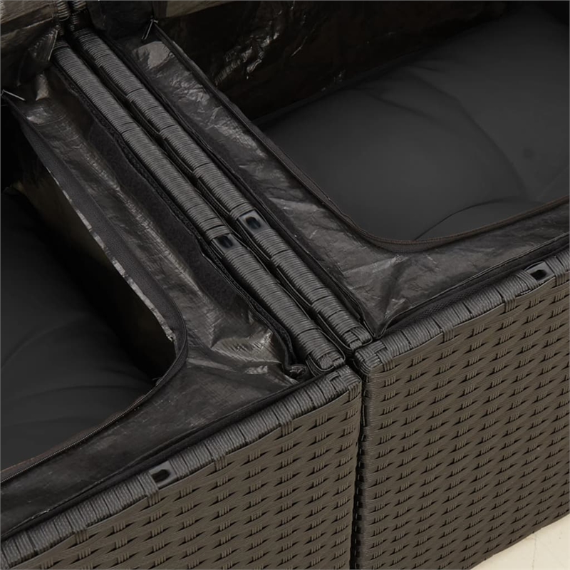 vidaXL Poly Rattan & Powder-Coated Steel & Solid Acacia Wood Garden Sofa - Black