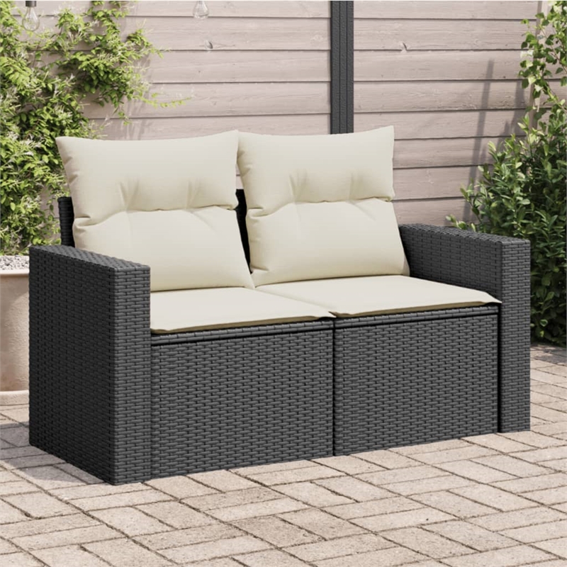 vidaXL 2-Seater PE Rattan Modular Garden Sofa in Black And Cream