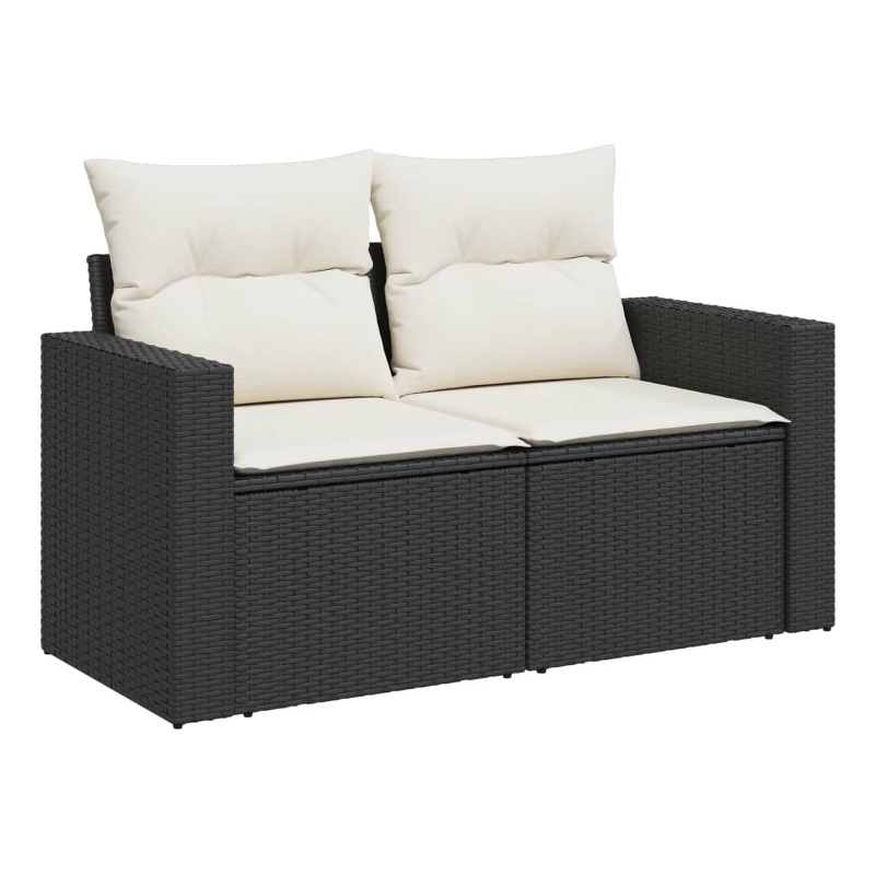 vidaXL 2-Seater PE Rattan Modular Garden Sofa in Black And Cream