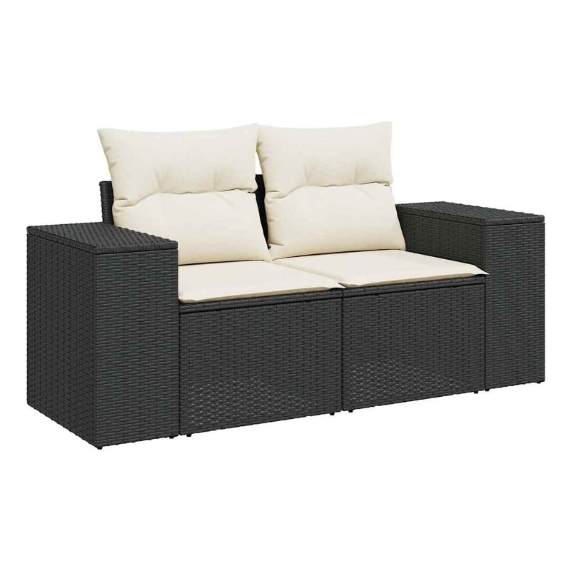 vidaXL Poly Rattan And Powder-Coated Steel Garden Sofa in Black And Cream