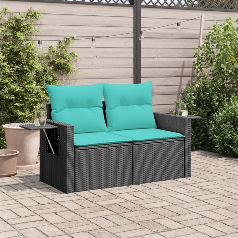 vidaXL 2-Seater PE Rattan And Powder-Coated Steel Garden Sofa in Black