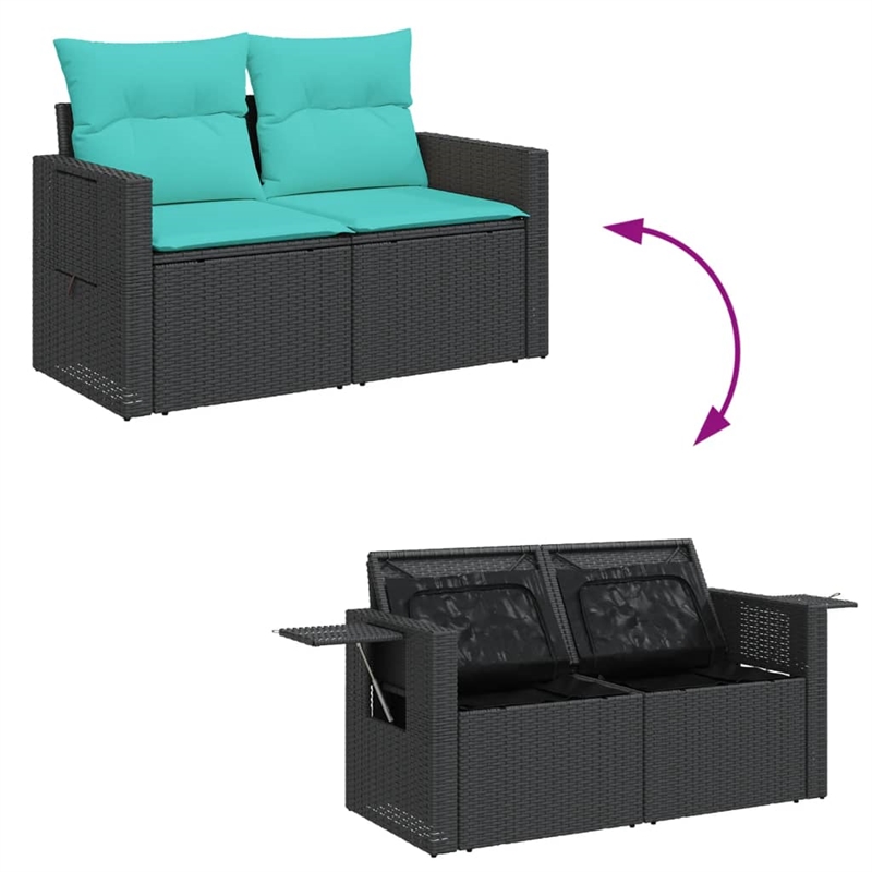 vidaXL 2-Seater PE Rattan And Powder-Coated Steel Garden Sofa in Black