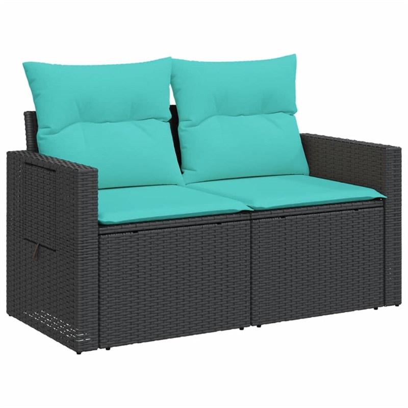 vidaXL 2-Seater PE Rattan And Powder-Coated Steel Garden Sofa in Black