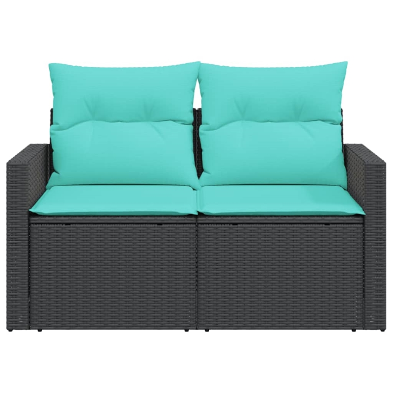vidaXL 2-Seater PE Rattan And Powder-Coated Steel Garden Sofa in Black