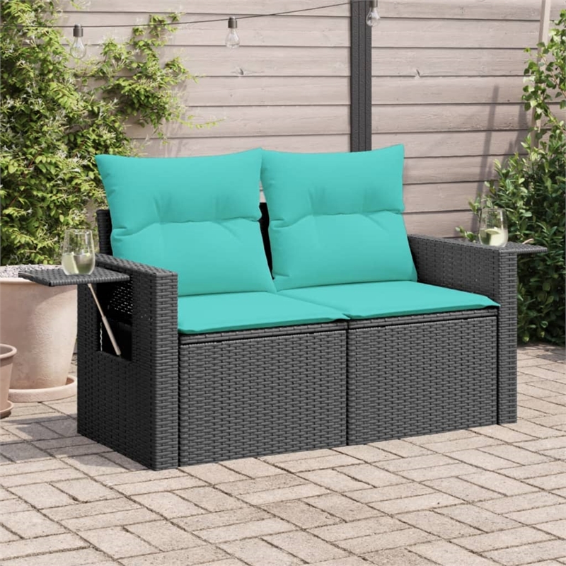 vidaXL 2-Seater PE Rattan And Powder-Coated Steel Garden Sofa in Black