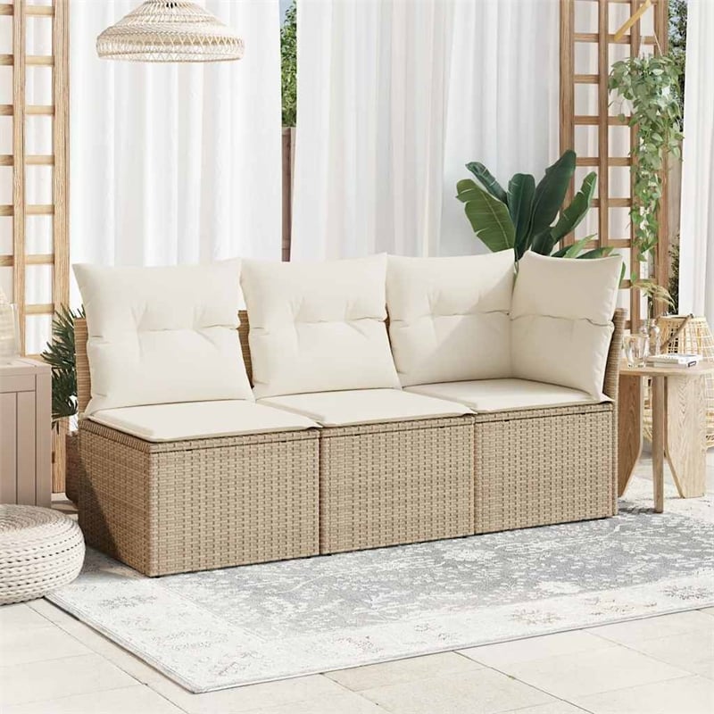 vidaXL Single Poly Rattan Garden Sofa With Adjustable Feet in Beige