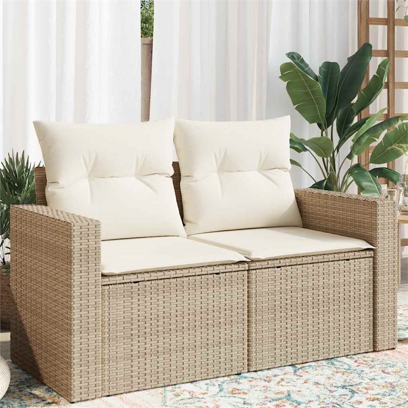 vidaXL 2-Seater PE Rattan Garden Sofa With Adjustable Feet in Beige