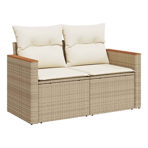 vidaXL PE Rattan & Powder-Coated Steel & Solid Acacia Wood Garden Sofa in Beige