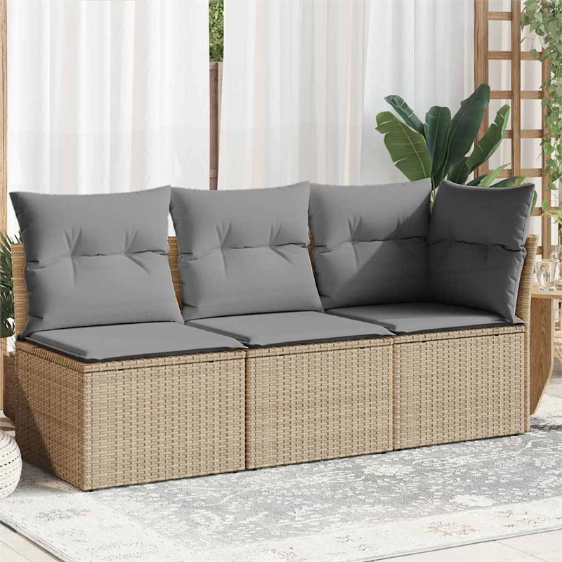 vidaXL PE Rattan Powder-Coated Steel & Fabric Garden Sofa in Beige & Light Grey