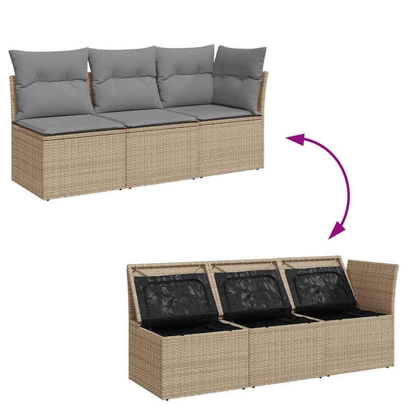 vidaXL PE Rattan Powder-Coated Steel & Fabric Garden Sofa in Beige & Light Grey